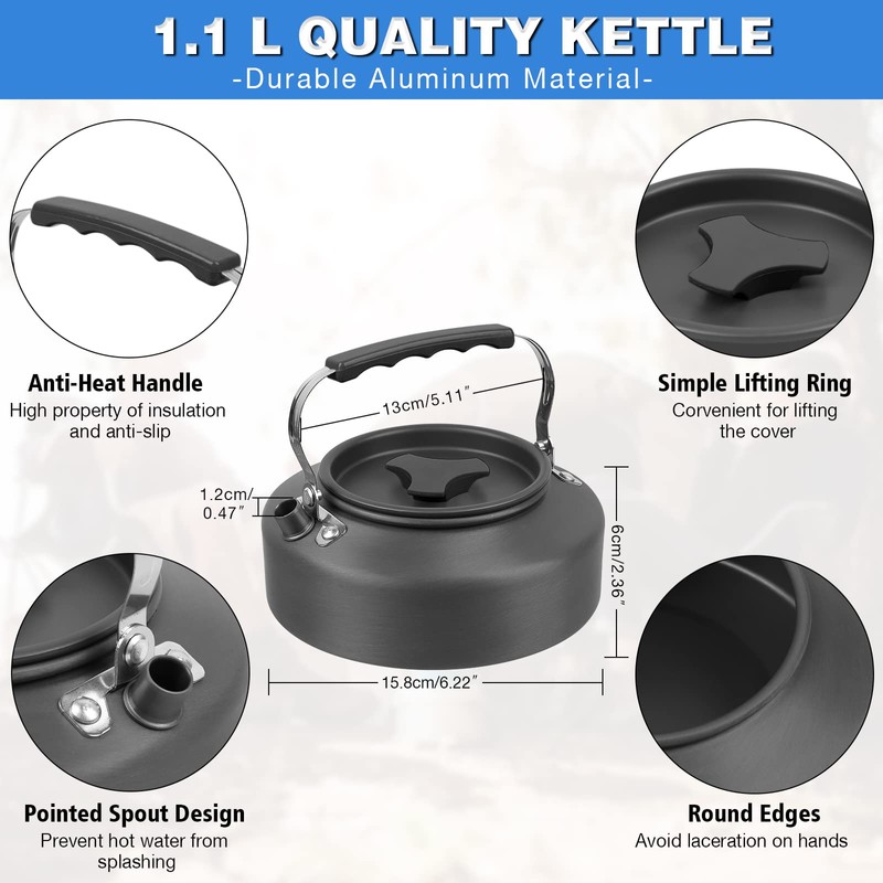 Camping Cookware Set, 14 Pieces, Aluminium Tableware, Camping Tableware, Outdoor