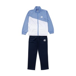 Champion CK-BSW01 Jersey, Top and Bottom, Kids, Long Sleeve, Set of 2, Quick Drying, One Point Logo, Rubber Print, Training Suit, Basic Sports, pale, blue
