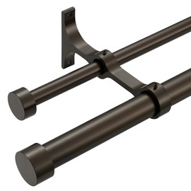 Lwiiom Double Curtain Rods with Aluminum End Cap and Full Surround Brackets,1"Front and 5/8" Back Rod,Adjustable between 36 to 72 Inches (3-6 Feet), Dark Bronze Double Window Drapery Rod