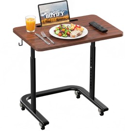 BUYIFY Height Adjustable TV Tray Table with Wheels for Couch or Sofa Brown