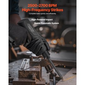 VEVOR Air Hammer, 2500-2700BPM Pneumatic Hammer with 2.76-inch Stroke & 4PCS 6.7" Long Barrel Chisels, Pistol-Grip Compact Air Chisel Pneumatic Shovel Tool for Cutting Scraping Demolishing