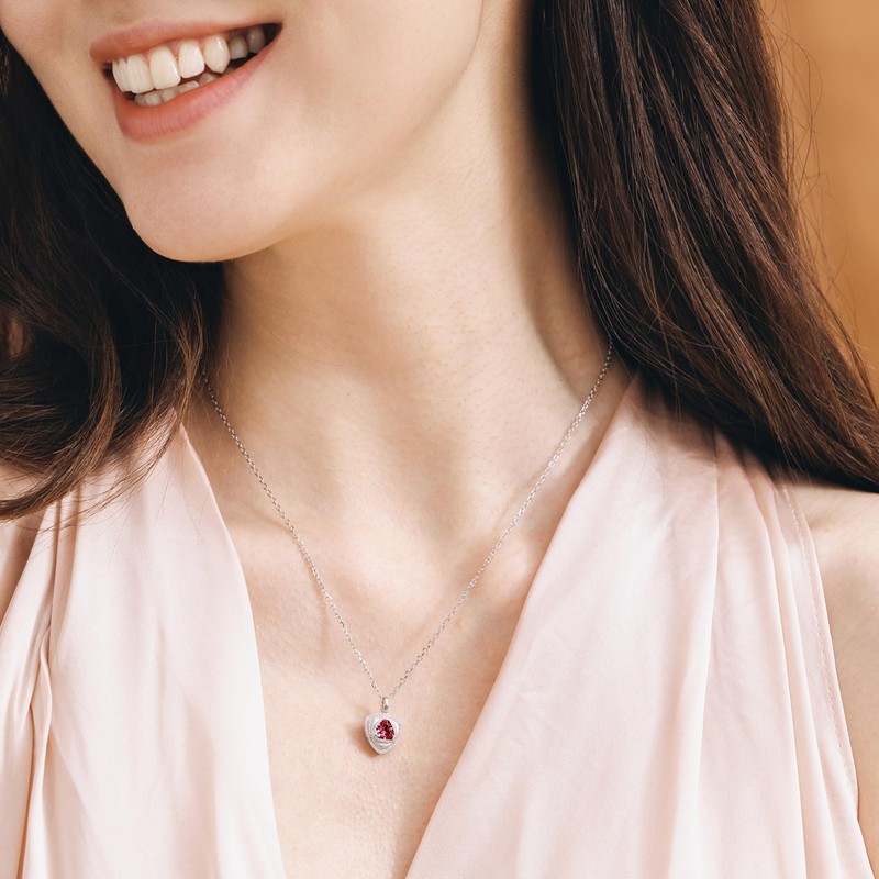 FANCIME Ruby Necklace July Birthstone Sterling Silver Triangle Pendant Necklace
