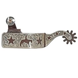 FES Pleasure Horse & Star Spurs | Perfect for Training & Pleasure Riding | Antique Bronze Finish | Sterling Silver Overlay with Cutout Detail | Hinged Button with Star Detail | 10-Point Rounded Rowel