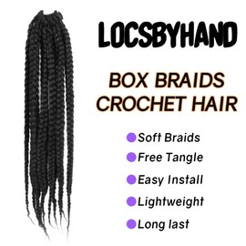 LOCSBYHAND 14" Box Braids Crochet Hair 8 Packs Pre-Looped Short Straight 14 Inch Crochet Box Braiding Hair Pre-twisted (1B/Natural Black)