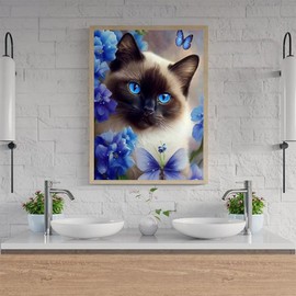 Diamond Painting Kits Siamese Cat Garden, Adults Fun DIY Diamond Painting Cross Stitch Art for Valentine's Day Gift and Home Decor, Full Drill Paste by Number 12x16 inch