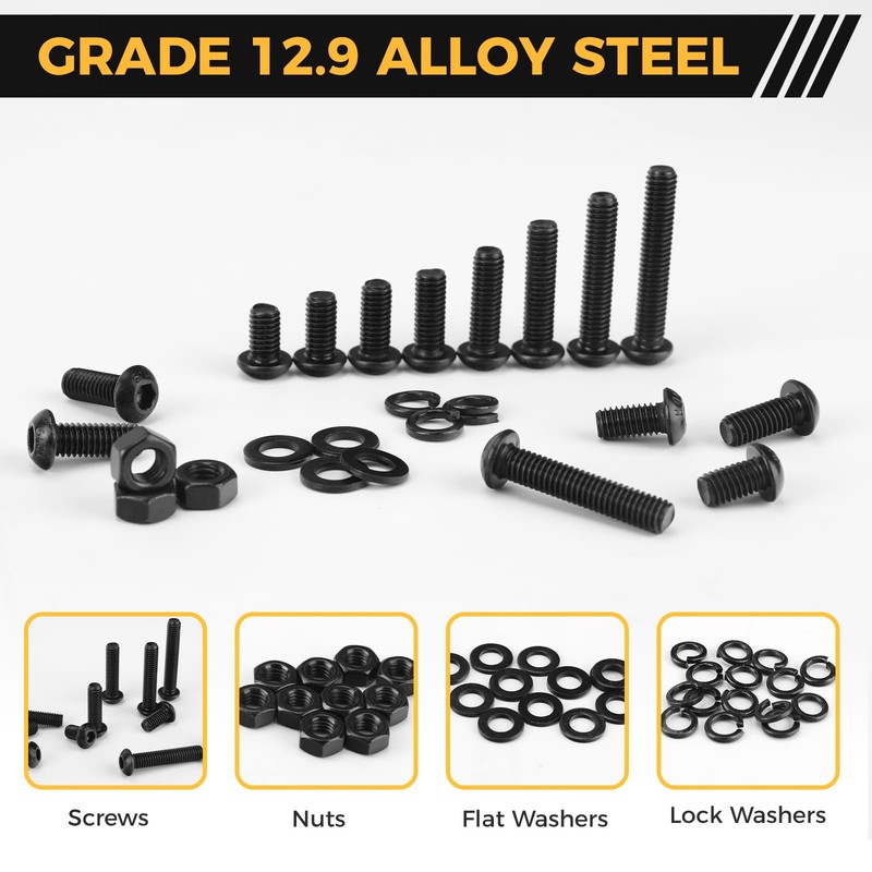 Homwin 512Pcs M6 Bolts and Nuts Kit, M6x10/12/14/16/20/25/30/35mm Button Head