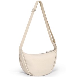 Yuson Girl Women's Half Moon Crossbody Shoulder Bag, Casual Moon Bag, Plain Portable Handbag, Nylon, Halfmoon Crossbody Bag, Shoulder Bag with Adjustable Shoulder Strap, beige
