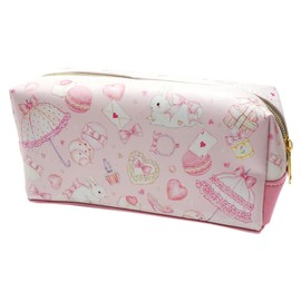 Takeimiki Lovely Pink Rabbit Pattern Box Shaped Pen Pouch Large Capacity with Gusset