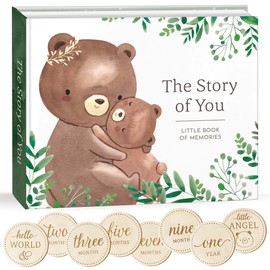 100 Pages Baby Memory Book, Monthly Baby Milestone Discs Included Baby Scrapbook, Baby Photo Albums Hardcover, Baby Keepsake with Spaces for Important Moments, Colorful And Neutral Baby Photo Album
