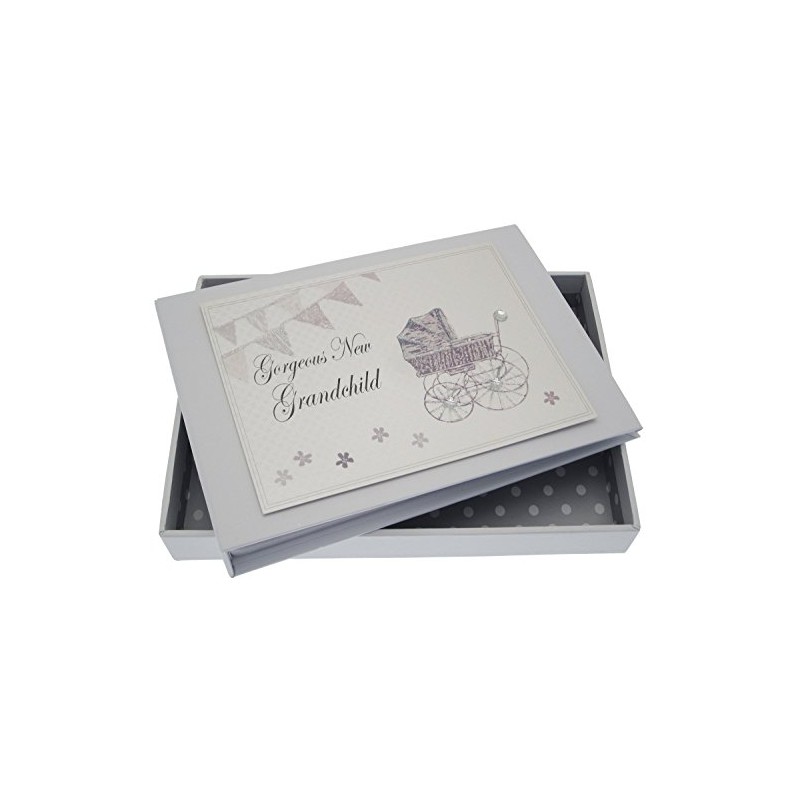 White Cotton Cards New Grandchild Tiny Album (Silver Pram and