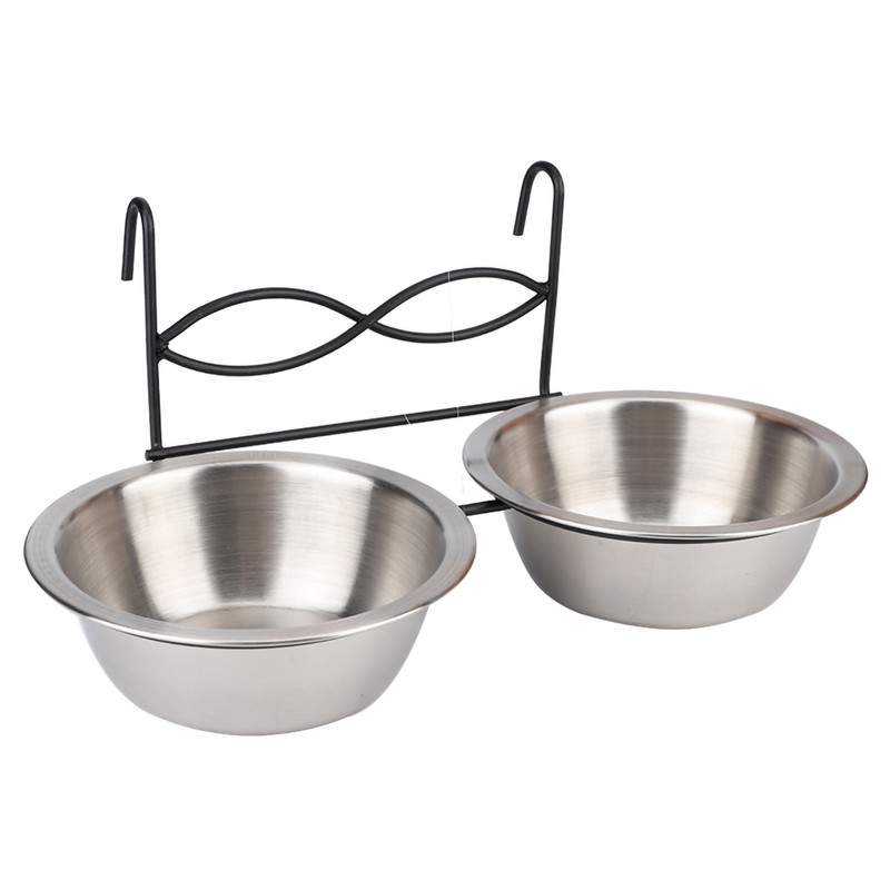 Stainless Steel Dual Hanging Food Water Bowl Feeder with Hook
