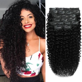 22 Inch 3C 4A Curly Clip In Hair Extensions Real Human Hair 110g 8pcs Kinky Curly Clip Ins Full Head for Black Women 100% Brazilian Remy Human Hair Extensions Natural Color with 20 Clips