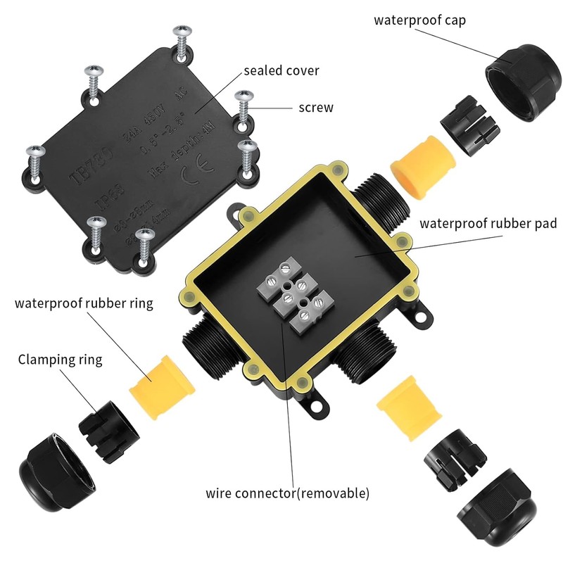 2pcs IP68 waterproof junction box, 3 way outdoor electrical connector,