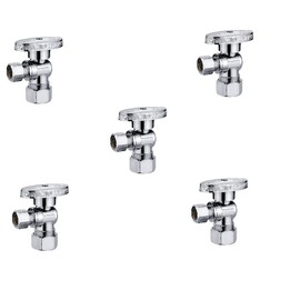 EZ-Fluid Fridge Icemaker Angle Stop 1/2-in Nominal Comp (5/8" OD Comp) x 1/4-in OD Comp 1/4-Turn Chrome Brass Angle Stop Valve Water Shut Off Ball Valve (5 Packs)