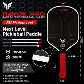 Havok Pro Pickleball Paddle: Carbon Fiber Surface for Enhanced Power, Precision and Maximum Spin - Large Sweet Spot and USAPA Approved - Black