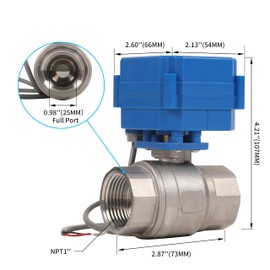 HFS(R) Motorized Ball Valve Electrical Normally Closed - 1" NPT with 25 mm Full Port,2 Wires Auto Return Setup, Stainless Steel 304, 9-24V DC for Fluid Control