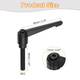 sourcing map 3Pcs M10 x 50mm Adjustable Knobs Handle Male Thread Push Button Ratchet Quick Release Locking Rotating Bolt for Lathe Machinery, Black