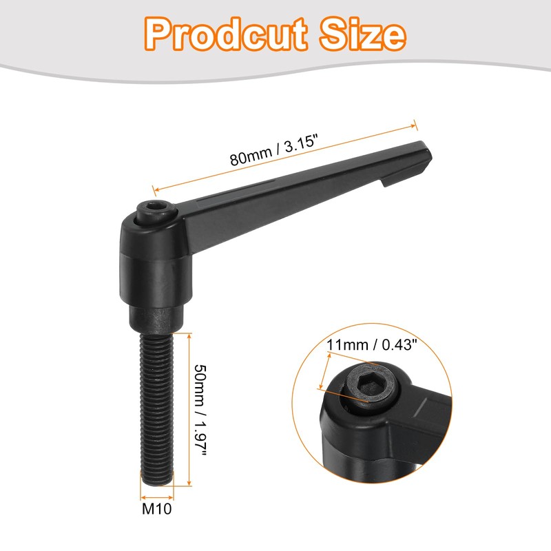 sourcing map 3Pcs M10 x 50mm Adjustable Knobs Handle Male