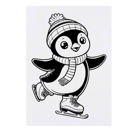 'Happy Penguin Ice Skating' Temporary Tattoo - Water Resistant, Skin-Safe, Non-Toxic Transfer (TO00075805)