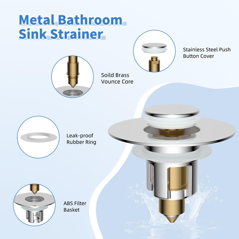 iFealClear Metal Universal Bathroom Sink Stopper, Upgraded Stainless Steel Sink