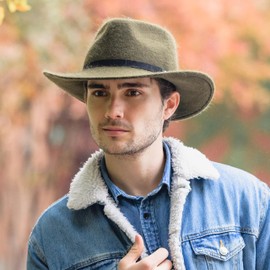 Bigalli Melbourne Alpaca and Wool Felt Fedora Hats for Women/Men Crushable Teardrop Water Repellent Sun Protection Warm | Moss Size L | Hand Made Soft Durable