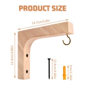 Zsanhua 2pcs Wooden Wall Hooks for Hanging Plants, Plant Hanging Hooks Heavy Duty Hanging Plant Bracket with Screw, Wooden Hanging Basket Hooks for Flowerpots Baskets Lanterns String Lights Wind Chime