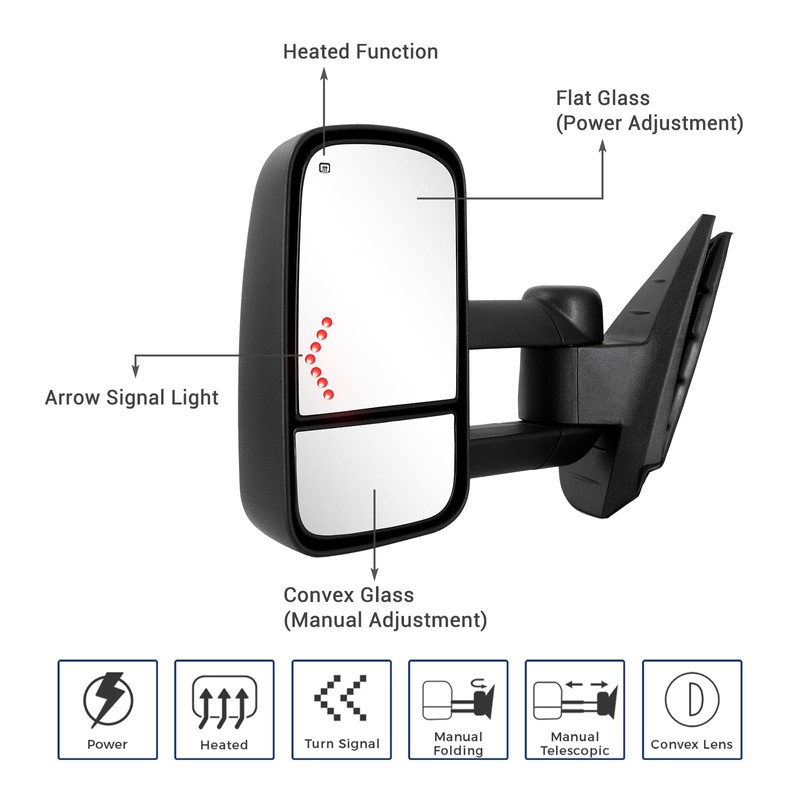 Sanooer Arrow LED Tow Mirrors for 07-14 Silverado & Sierra