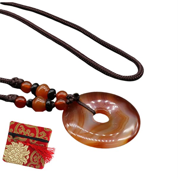 ROSEWARD Real Carnelian Crystal Necklace for Women Raw Gemstone Chakra Healing Stones Genuine Moldavite Crystal Pendant Energy Spiritual Jewelry, USA (1.5”*1.5” Polished Donut)