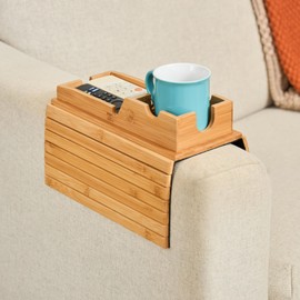 Couch Cup Holder Tray - Portable Sofa Arm Tray Table - Anti-Spill Armchair Caddy Couch Arm Table Snack Organizer with Removable Tray - Remote Control Holder Couch Table Perfect for Cups, Snacks, Phone