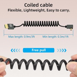 RIIEYOCA 90 Degree 8K Short Micro HDMI to HDMI Coiled Cable,Right Angle 48Gbps High Speed HDMI2.1 Support HDR,8K@60Hz,4K@120Hz,Compatible with Camcorders,Monitors (Right)