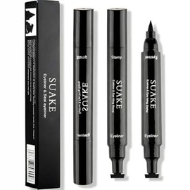 3 Pzs Delineador de Ojos con Sello Cat Eye, Delineador Líquido Impermeable de Larga Duración, Plumón Negro para Maquillaje con Alas, Lápiz de Ojos de Doble Cara Fácil de Quitar