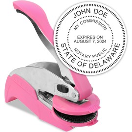 MaxMark Notary Seal Round Pink Embosser for Delaware State - Includes Gold Burst Seal Labels (50 Count)
