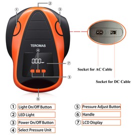 TEROMAS Tire Inflator Portable Air Compressor, Air Pump DC/AC for Car Tires 12V DC and Other Inflatables at Home 110V AC, Digital Electric Tire Pump with Pressure Gauge(Orange)
