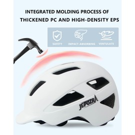JEPOZRA Bike Helmet Adult with Integrated Taillight Lightweight Adjustable Baseball Cap Style Cycling Helmet for Urban Commuter Road Biking Scooter (White)