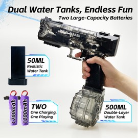Electric Water Gun for Adults & Kids, Rechargeable Squirt Gun with Dual Water Tanks, Powerful Long Range up to 28FT, Transparent Waterproof Auto Water Blaster for Summer Pool Outdoor Play