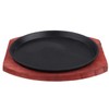DOITOOL Nonstick Sizzling Steak Plate with Wooden Base Cast Iron