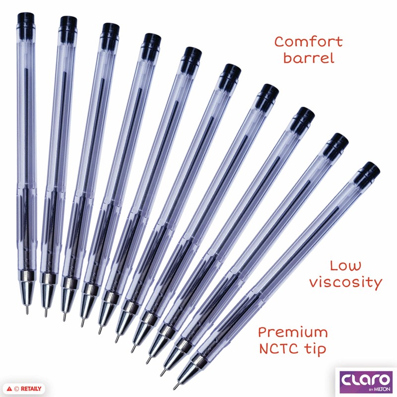 CLARO Technik Ballpoint Pens, BLACK, Fine Point (0.7mm), Pack of