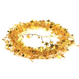 VEYLIN 25ft Star Shaped Tinsel Wire Garland for Christmas Trees Decoration (Royal Gold)