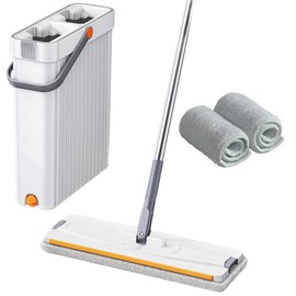 Mop and Bucket with Wringer Set with 2 Washable Microfiber Pads for Cleaning Floor, 360°Rotatable Flat Mops with Home Floor Cleaning System