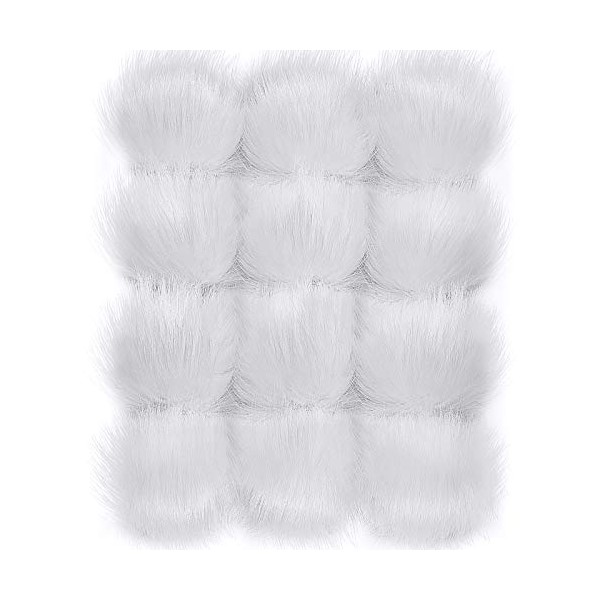 Tatuo Faux Fur Pom Pom Ball DIY Fur Pom Poms for Hats Shoes Scarves Bag Pompoms Keychain Charms Knitting Hat Accessories (White, 14)