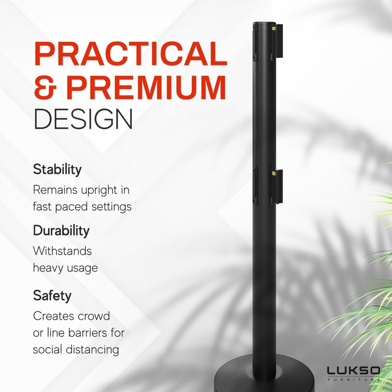 Lukso LUK40SDB Black 40" ADA Compliant Stanchion with Dual 10'