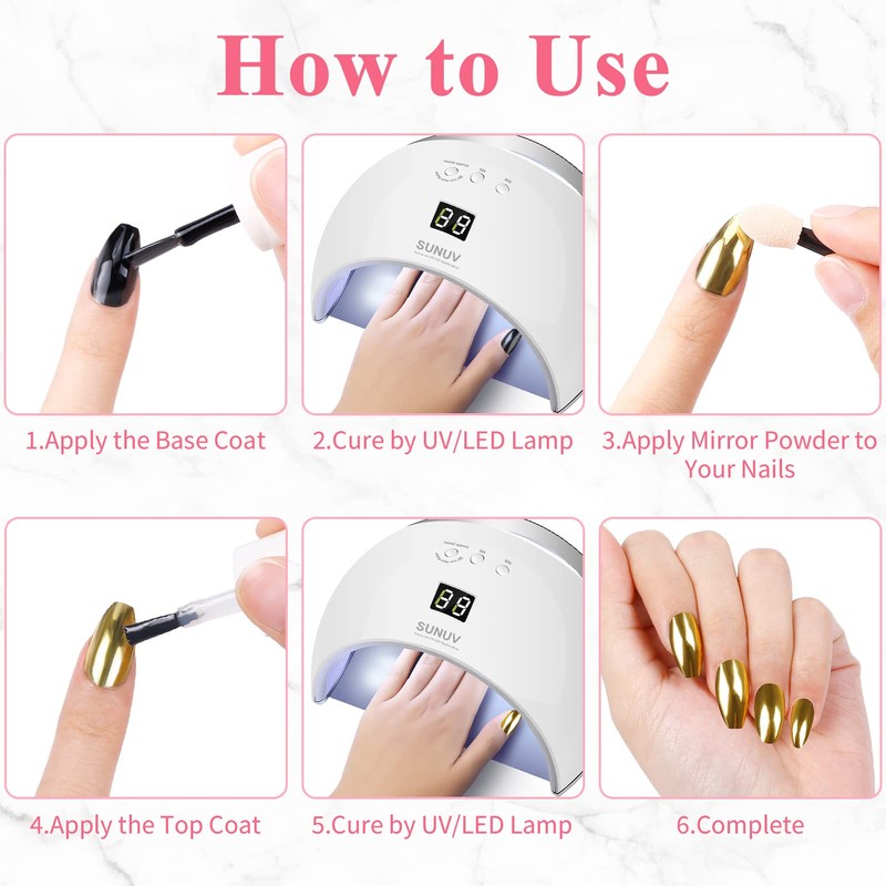 MELLIEX Nail Powder Set, Includes 4 Chrome Nail Powders, 5