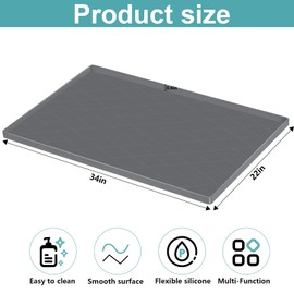 J1YL2C 34" x 22" Inch Silicone Sink Mat, Leak-Proof Cabinet Liner with Raised Edge, Non-Slip Kitchen and Bathroom Counter Protector, Heat Resistant Waterproof Easy to Clean Drawer Shelf Liner.