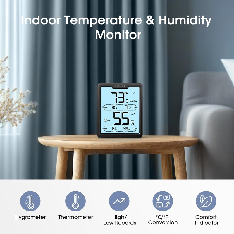 DOQAUS Digital Hygrometer Room Thermometer Indoor, Humidity Meter with Large