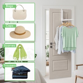 WLCSNG Over The Door Hooks, Extended Over The Door Clothes Hanger with 11 Ridges,Space-Saving Over The Door Rack,Door Hooks for Hanging Clothes,Larger Capacity Over The Door Hanger (2, White(Update))