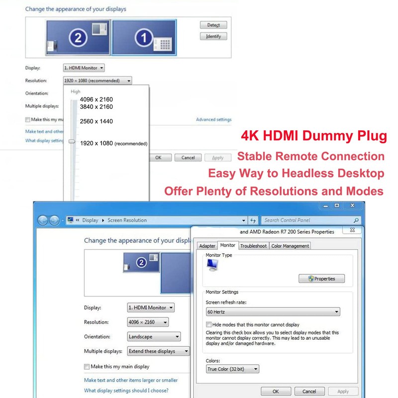 DTECH 4K HDMI Dummy Plug Display Emulator Headless Ghost Adapter