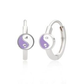 Yin Yang Cartilage Small Hoop Earrings for Women 925 Sterling Silver Enamel Heart Love Tiny Mini Sleeper Huggie Hoops Hypoallergenic Minimalist Jewelry Gifts Daughter Valentine's Day Her Bff Xmas (Purple Enamel)