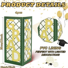 2025 Graduation Table Centerpieces, 4Pcs Lantren Boxes Party Decor for Congrats Grad School College Table Decorations Party Photo Props (Green and Gold)