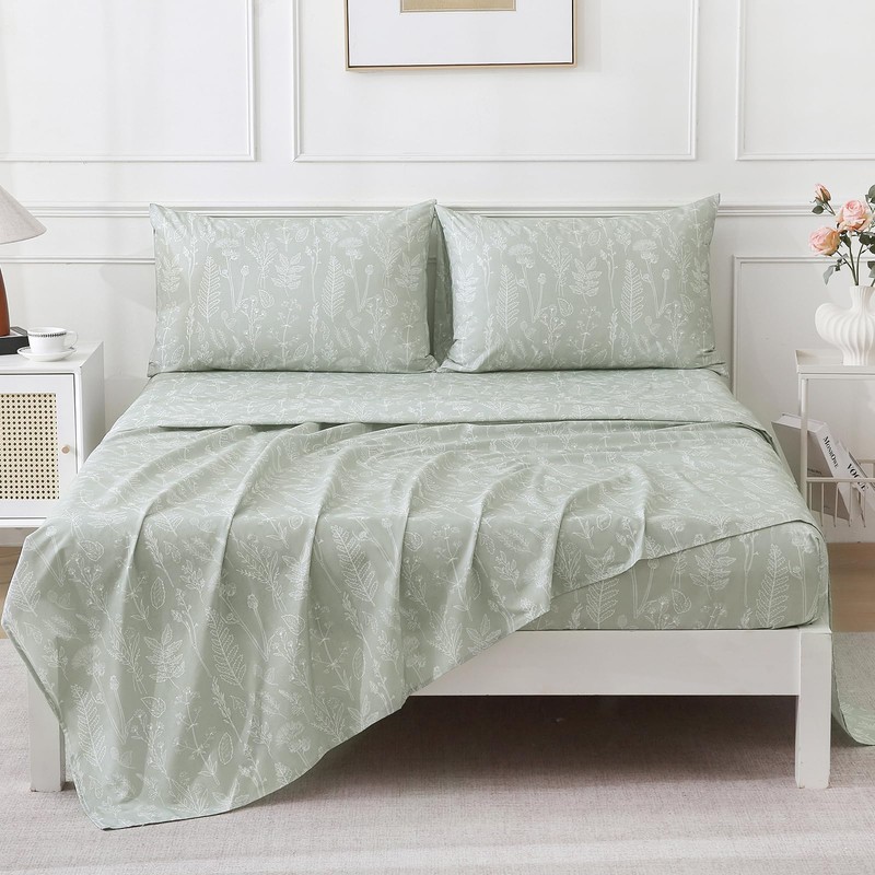 Homilay 100% Natural Cotton Percale Sheets Set,King Size 4 PC,