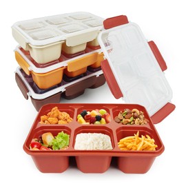 greenandlife 4 Pack Snack Containers, Reusable 6 Compartments Bento Snack Box, Meal Prep Lunch Containers for School Work Travel, Divided Food Storage for Kids Adults
